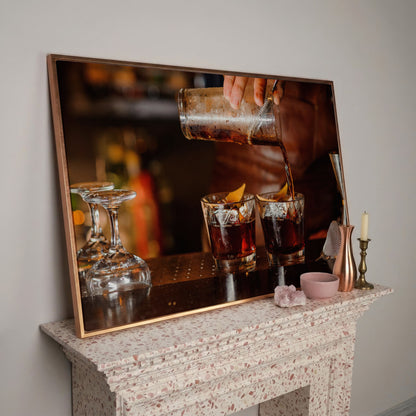 Negroni Cocktail Canvas Print in rose gold floating frame