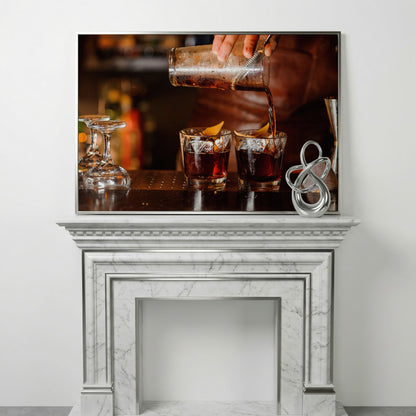 Negroni Cocktail Canvas Print in silver floating frame
