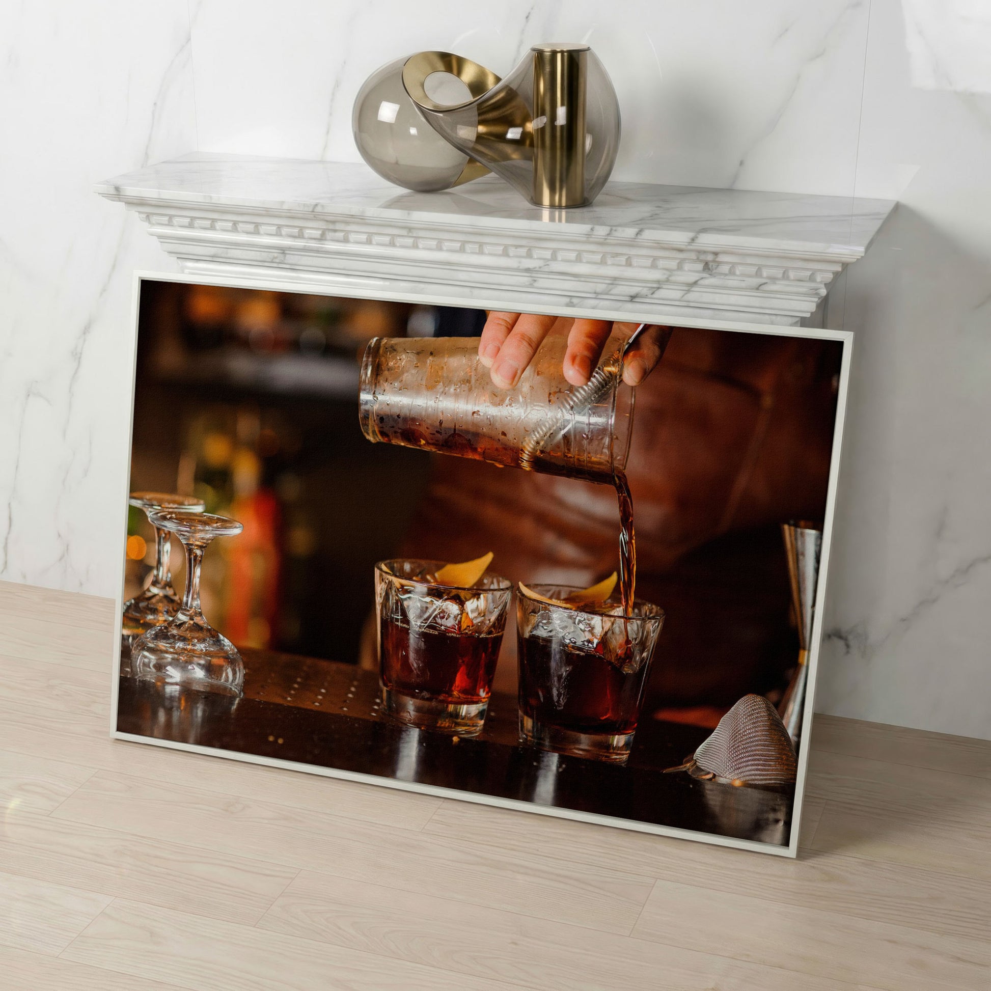 Negroni Cocktail Canvas Print in white floating frame