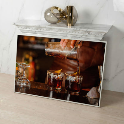 Negroni Cocktail Canvas Print in white floating frame