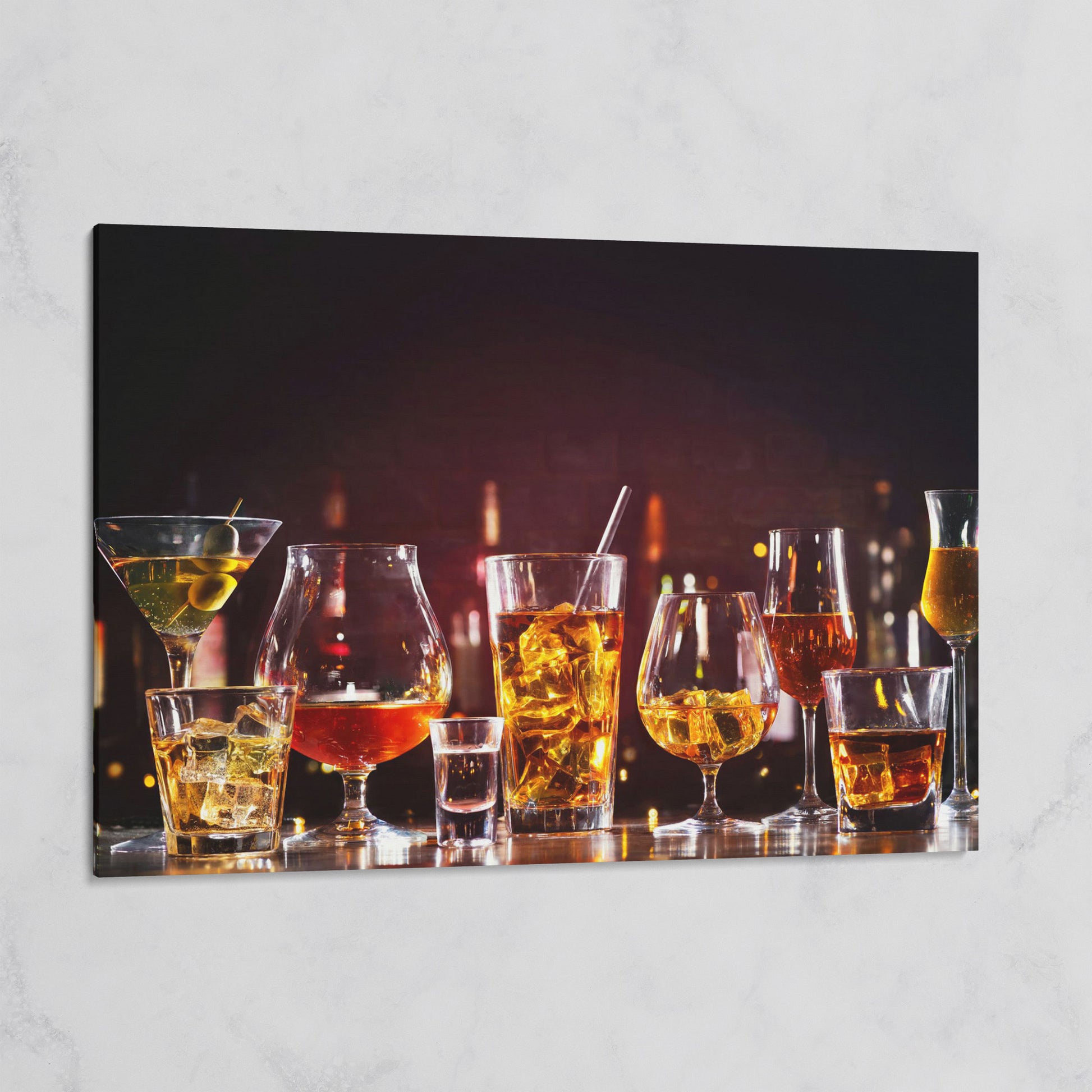 Spirits in Glasses Bar Counter Canvas on gallery wrap