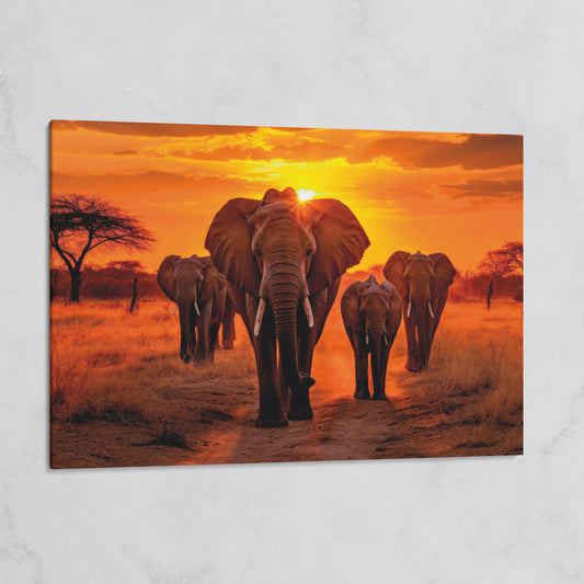 African Elephants at Sunset Canvas Print on gallery wrap