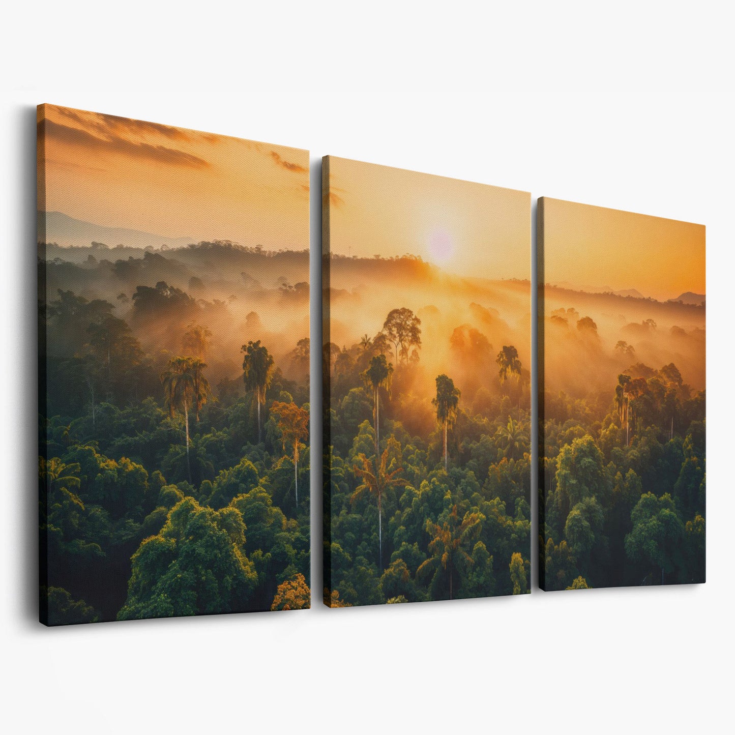 Tropical Rainforest Sunset Canvas Print as 3-panel split version
