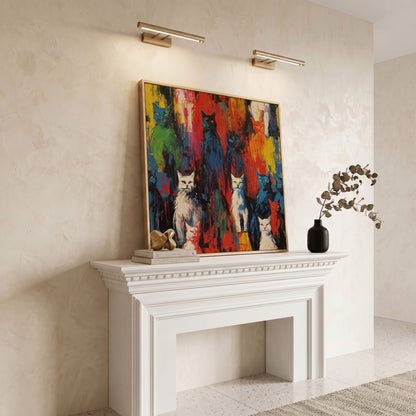 Colorful Abstract Cat Canvas with Graffiti Flair in white oak floating frame