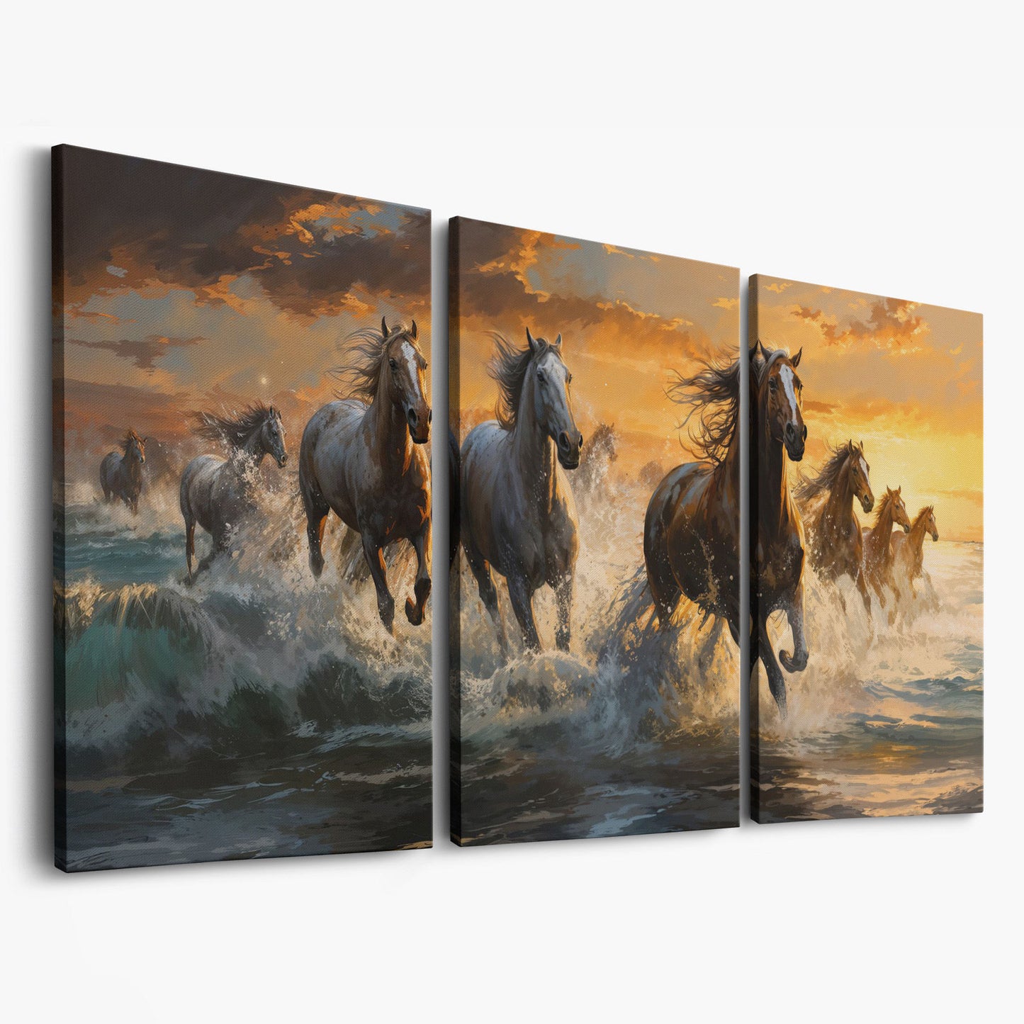 Horses Running on Beach Canvas as 3-panel split version