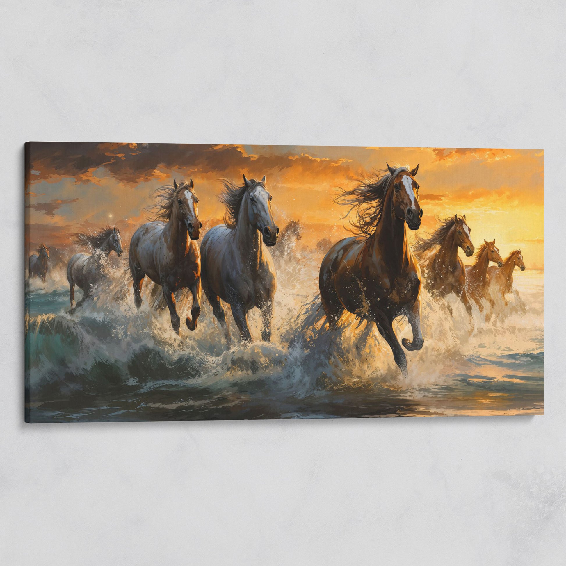 Horses Running on Beach Canvas on gallery wrap