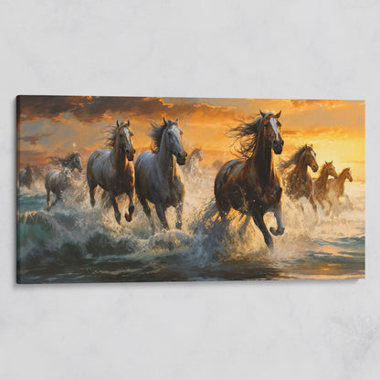 Horses Running on Beach Canvas on gallery wrap