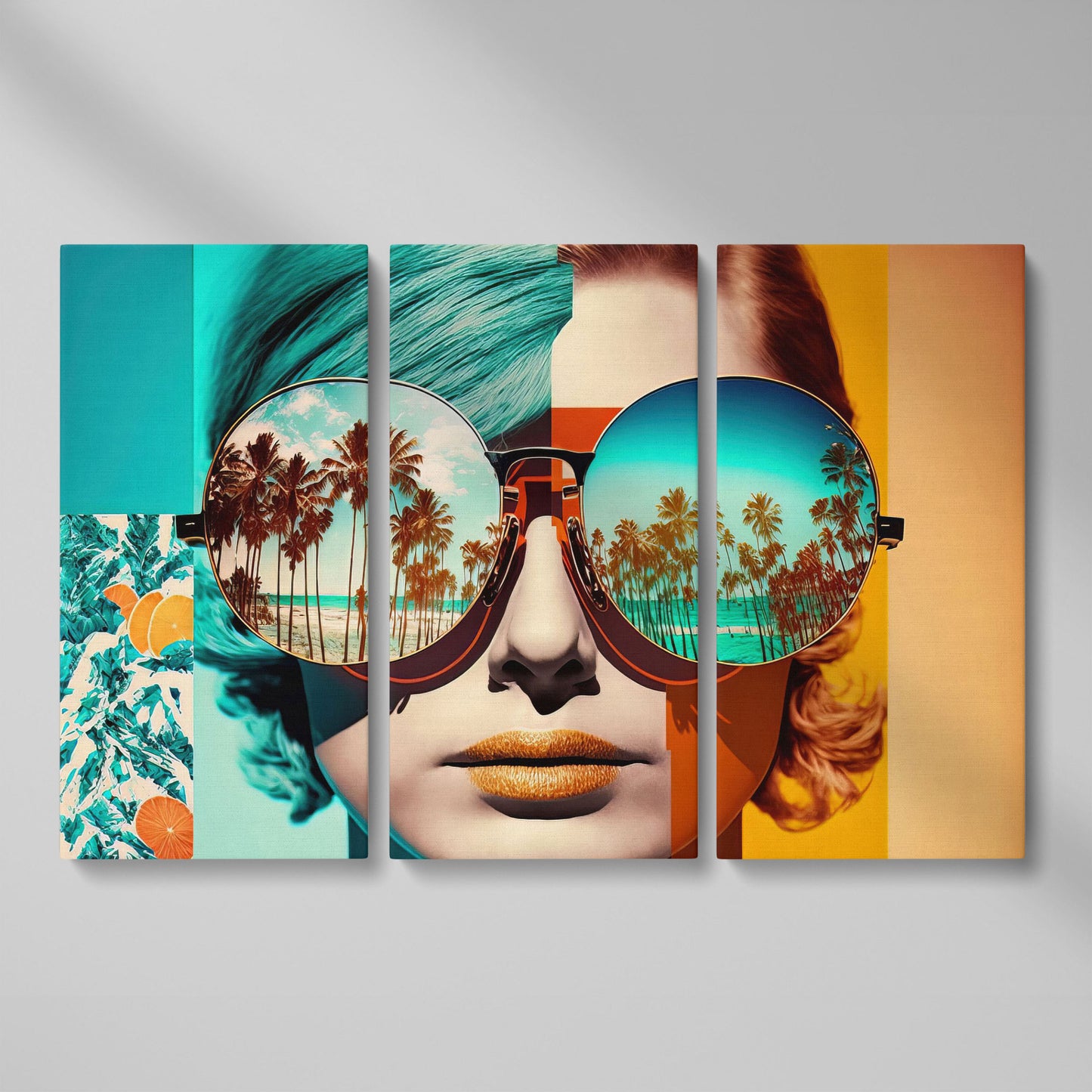 Fashion Woman with Glasses Pop Art Canvas as 3-panel split version