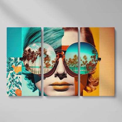Fashion Woman with Glasses Pop Art Canvas as 3-panel split version
