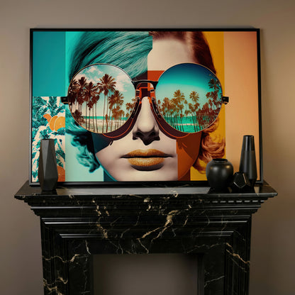 Fashion Woman with Glasses Pop Art Canvas in black floating frame