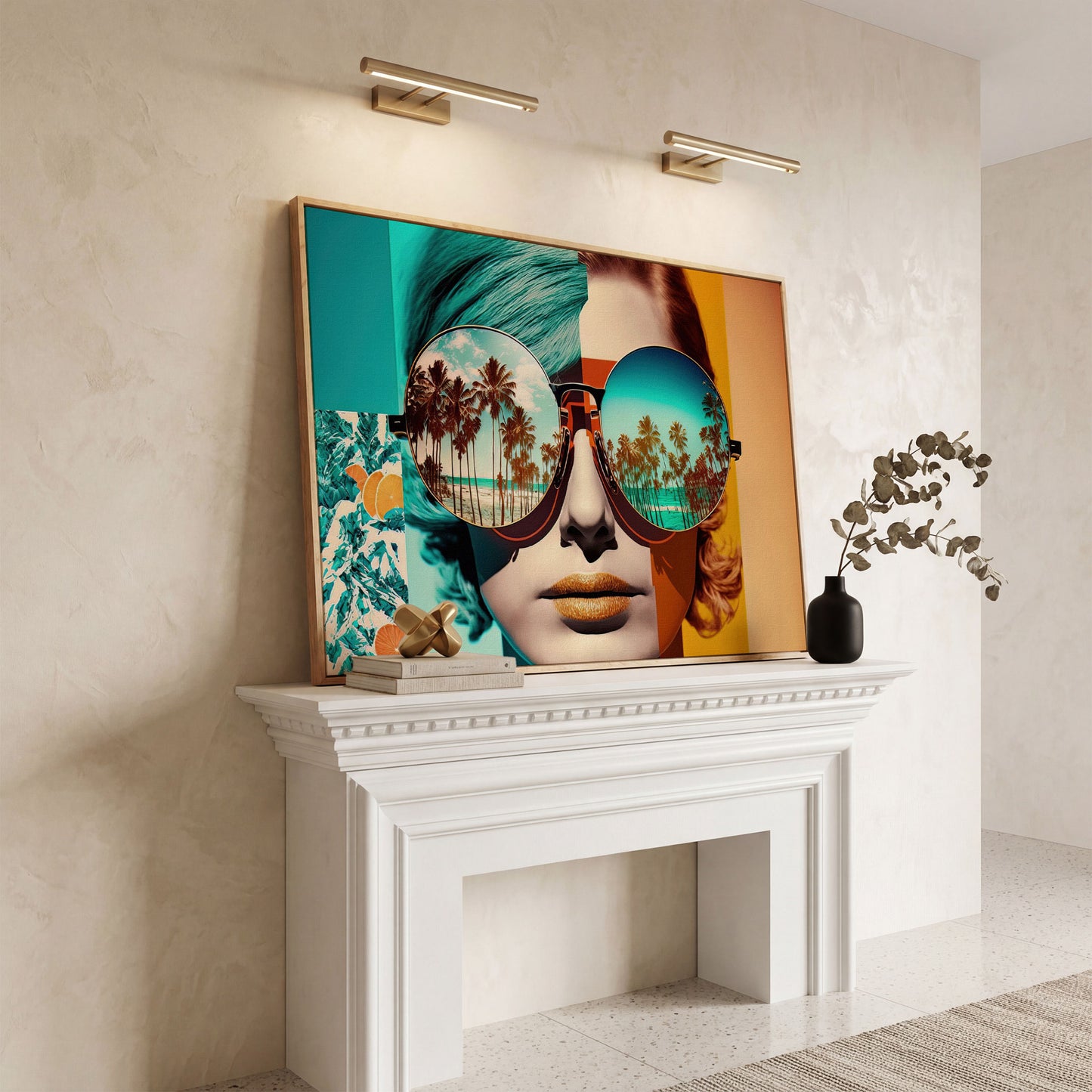 Fashion Woman with Glasses Pop Art Canvas in white oak floating frame