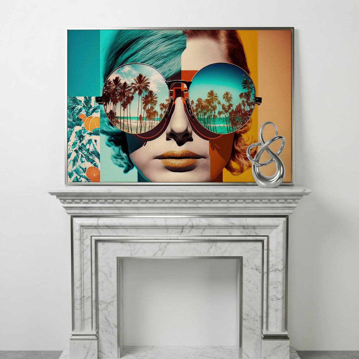Fashion Woman with Glasses Pop Art Canvas in silver floating frame