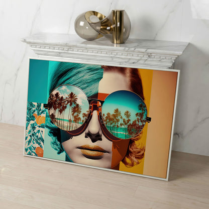 Fashion Woman with Glasses Pop Art Canvas in white floating frame