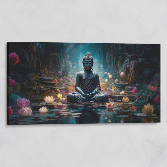 Buddha and Lotus Canvas Art, Meditation Wall Decor, Forest Reflection on gallery wrap