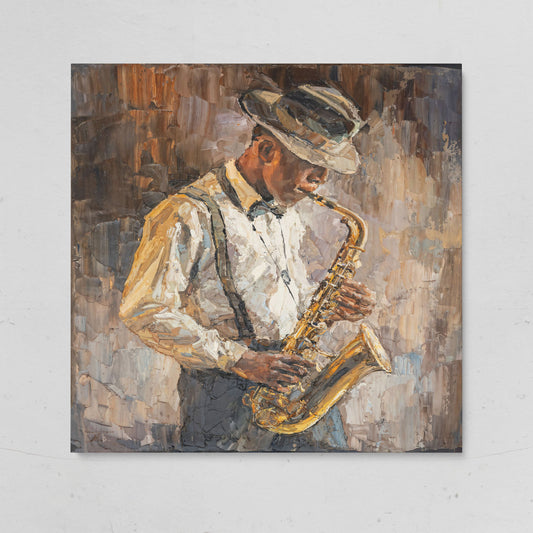 Abstract Jazzman Plays Saxophone Canvas on gallery wrap