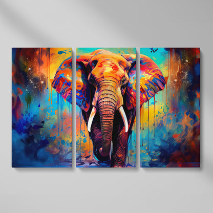 Colorful Elephant Canvas Print with Vibrant Graffiti Style as 3-panel split version
