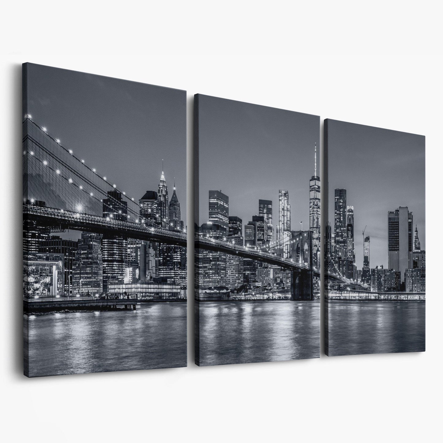 Black & White NYC Skyline Canvas as 3-panel split version