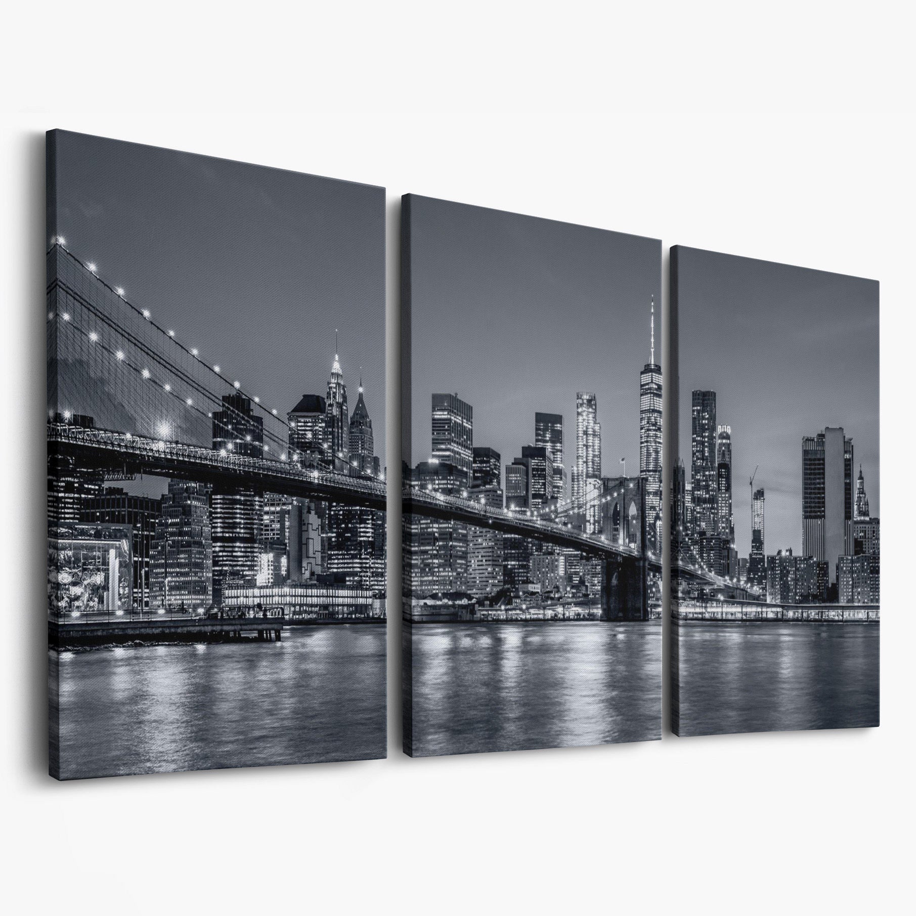 Black & White NYC Skyline Canvas as 3-panel split version