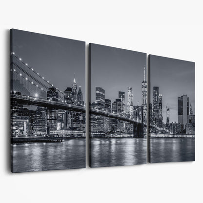 Black & White NYC Skyline Canvas as 3-panel split version
