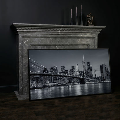 Black & White NYC Skyline Canvas in black floating frame