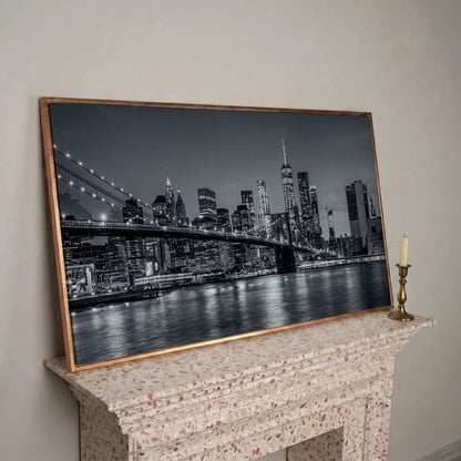 Black & White NYC Skyline Canvas in rose gold floating frame