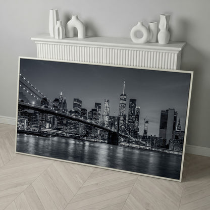 Black & White NYC Skyline Canvas in white floating frame