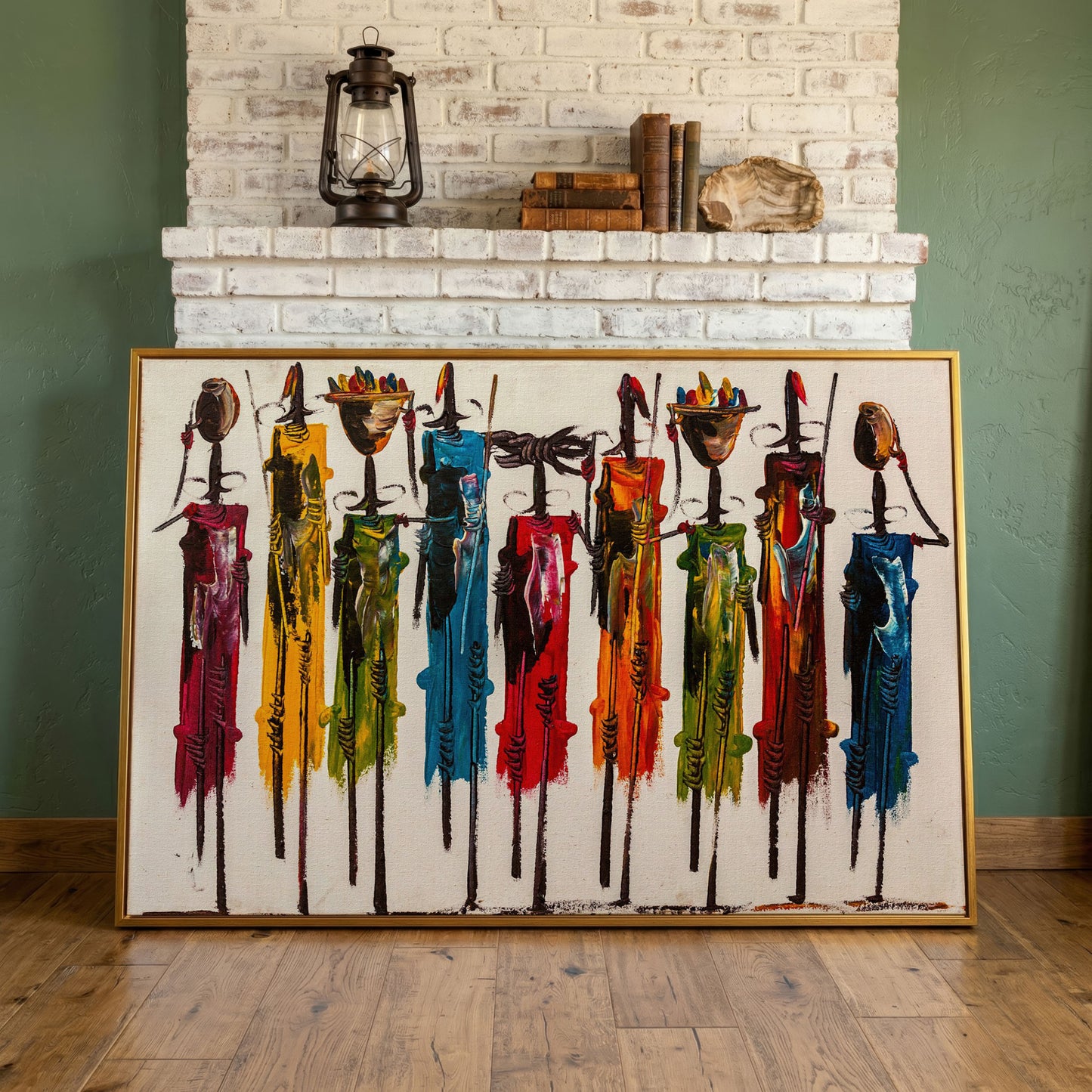 Masai Mara Abstract Canvas Print in antique gold floating frame