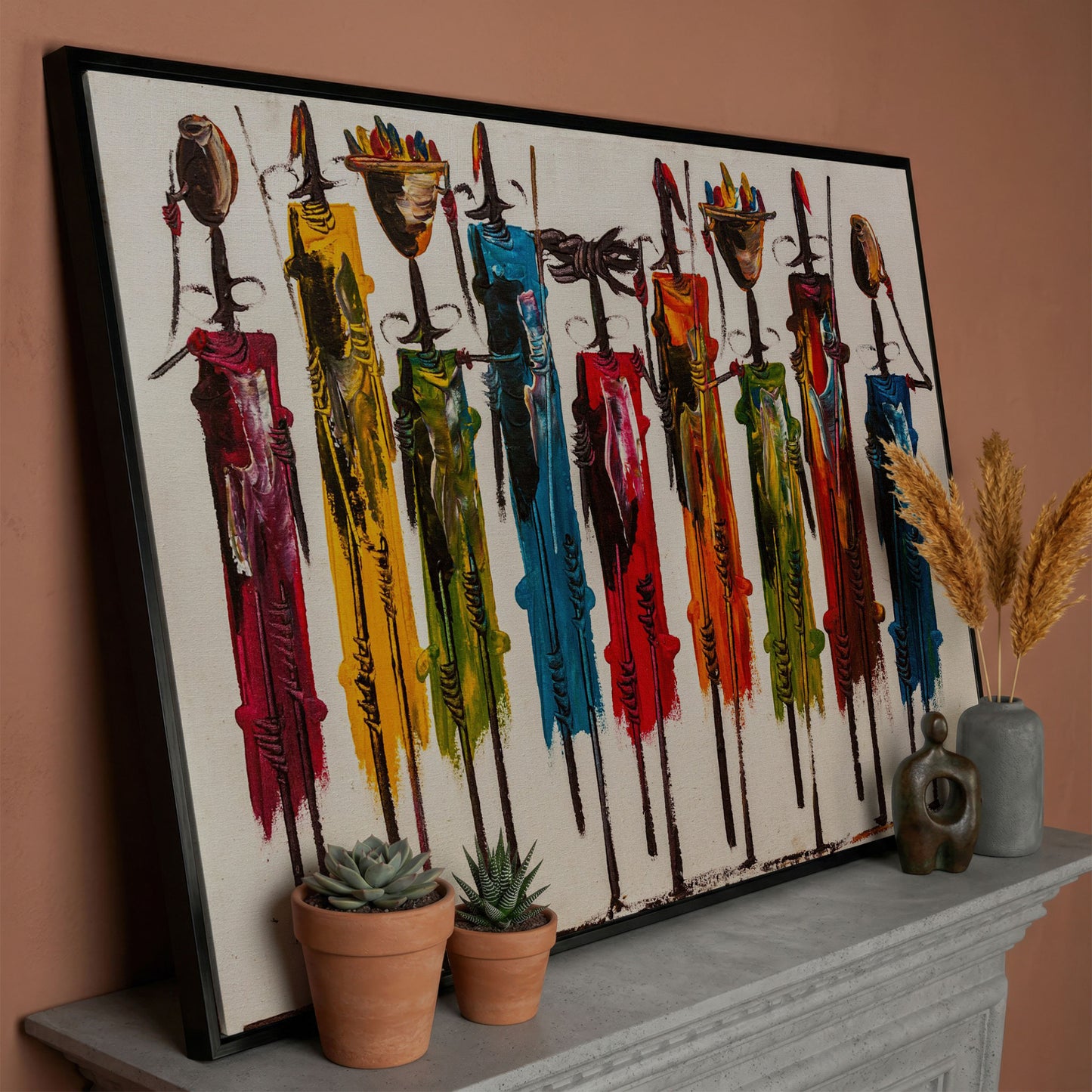 Masai Mara Abstract Canvas Print in black floating frame