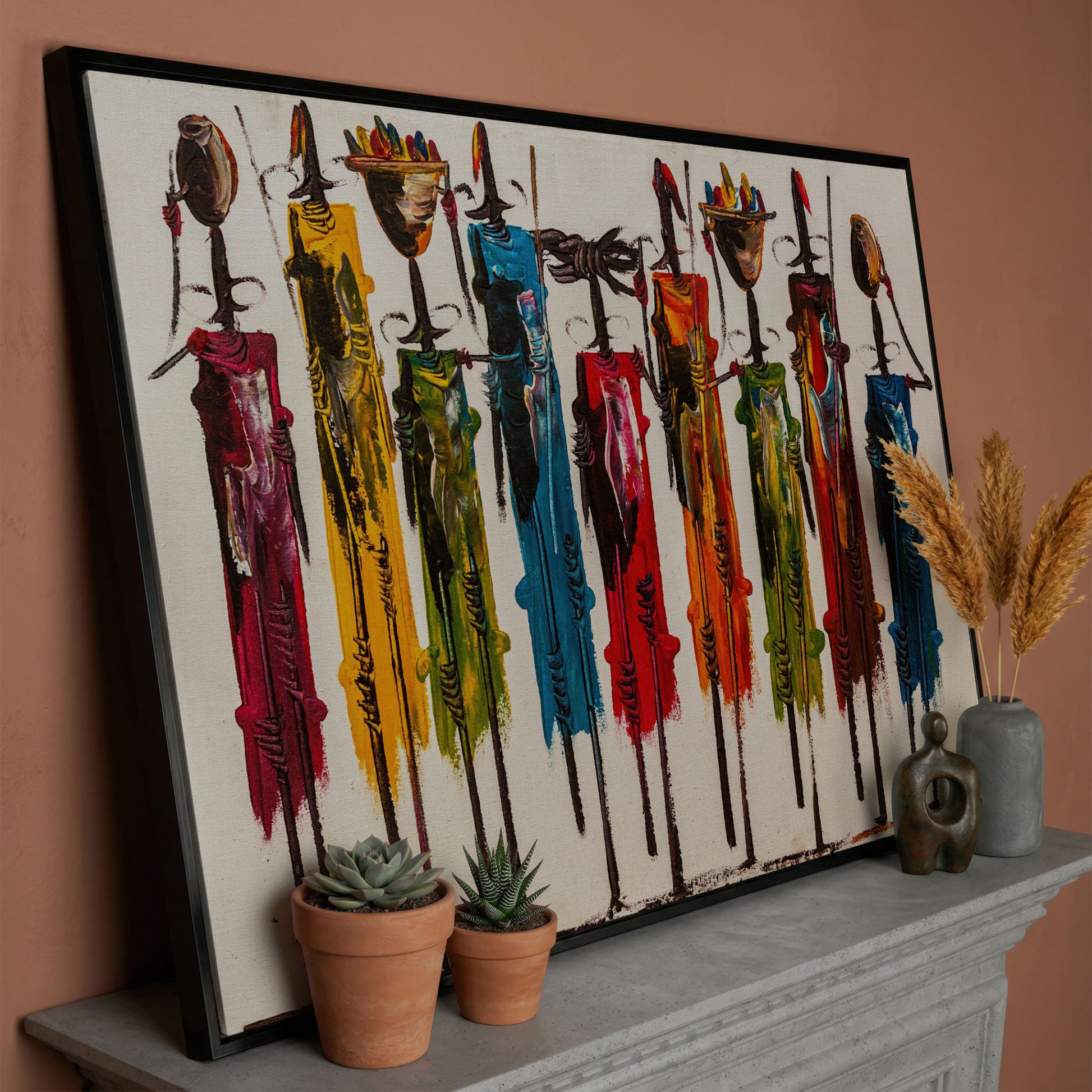 Masai Mara Abstract Canvas Print in black floating frame