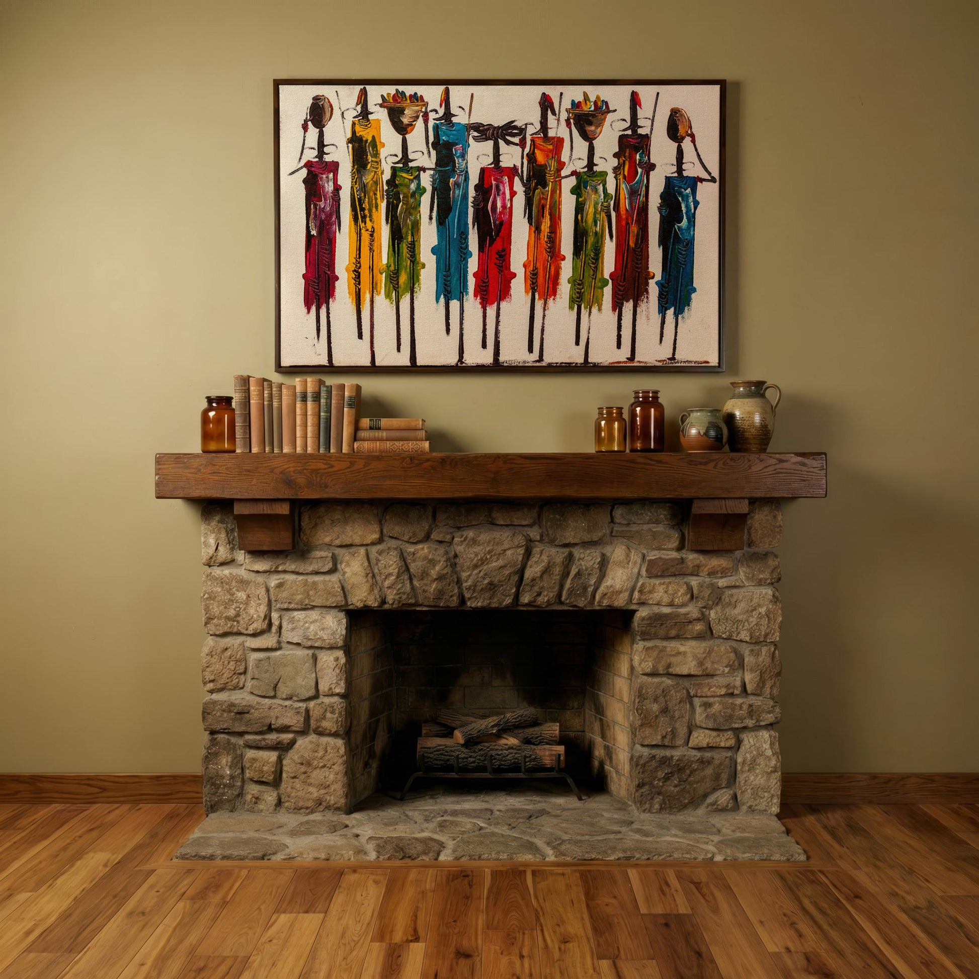 Masai Mara Abstract Canvas Print in dark walnut floating frame