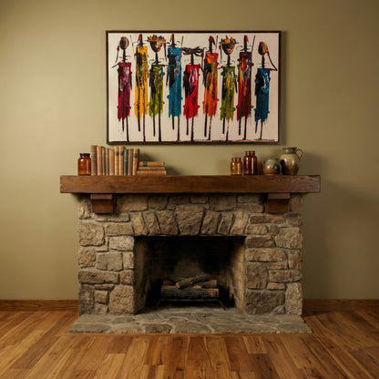 Masai Mara Abstract Canvas Print in dark walnut floating frame