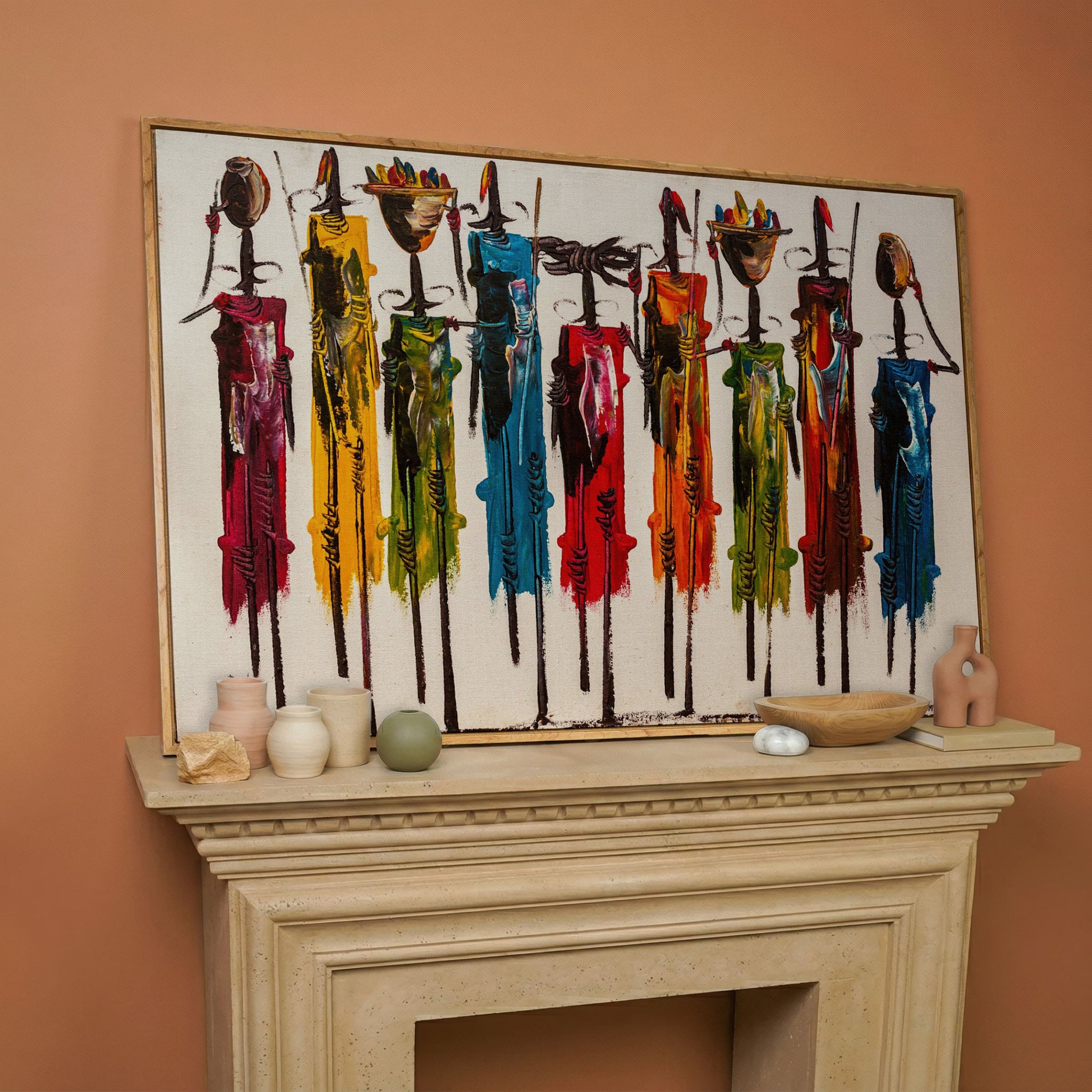 Masai Mara Abstract Canvas Print in white oak floating frame