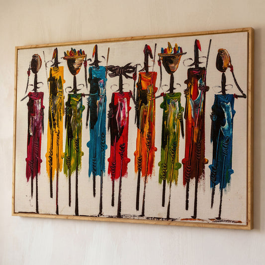 Masai Mara Abstract Canvas Print shown in white oak floating frame