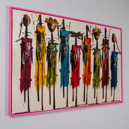 Masai Mara Abstract Canvas Print in pink floating frame
