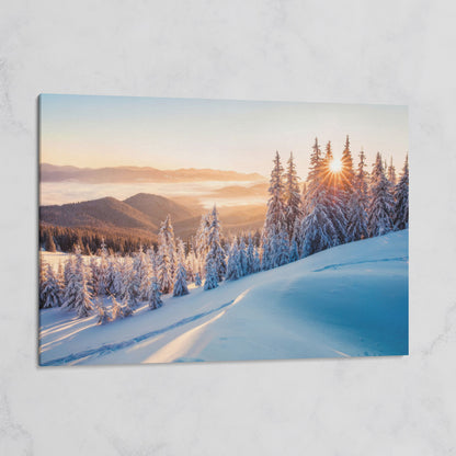 Snow-Covered Spruce Canvas Print, Winter Carpathian Landscape on gallery wrap