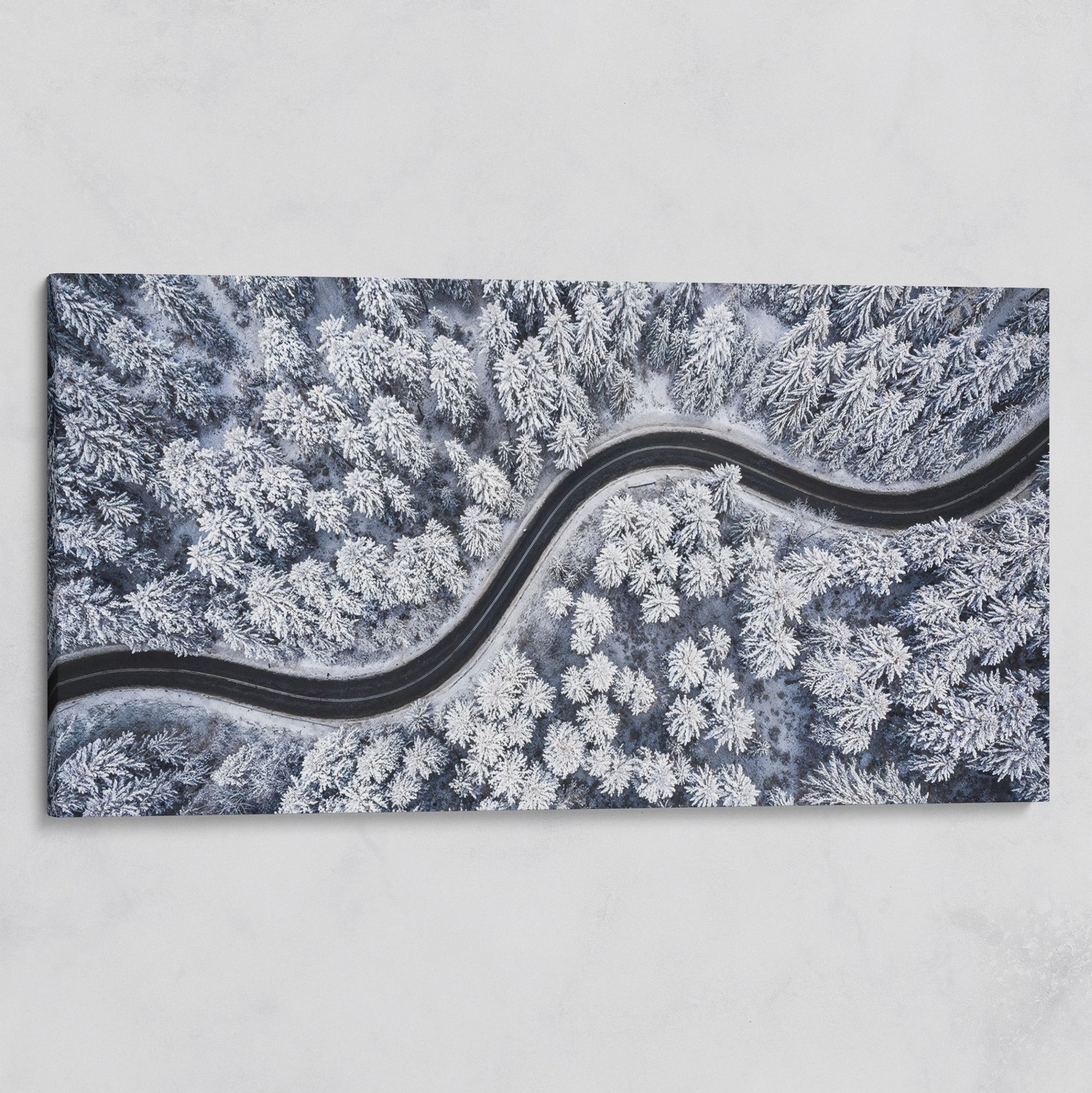 Curvy Winter Road in Snowy Forest Canvas on gallery wrap