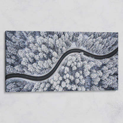 Curvy Winter Road in Snowy Forest Canvas on gallery wrap