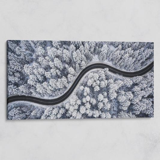 Curvy Winter Road in Snowy Forest Canvas on gallery wrap