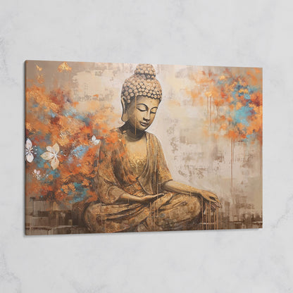 Seated Buddha with Floral Motifs. Meditative Canvas Wall Art on gallery wrap