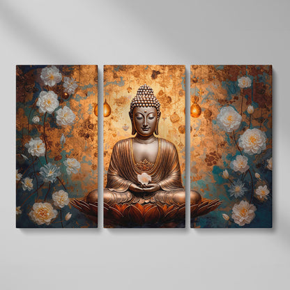 Abstract Buddha with Lotus Canvas Print as 3-panel split version