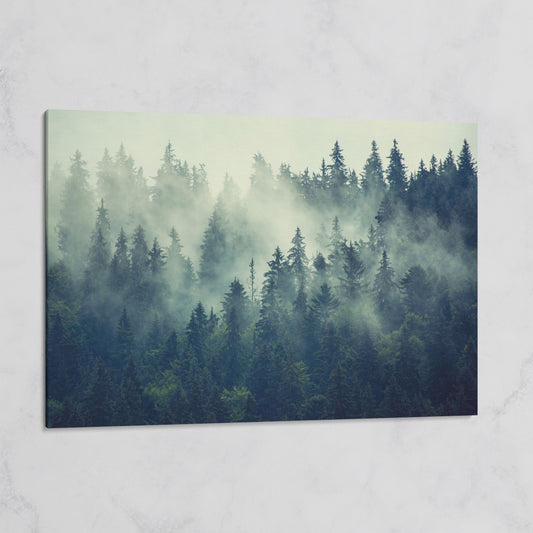 Foggy Forest Canvas Print with Mountain Vista on gallery wrap