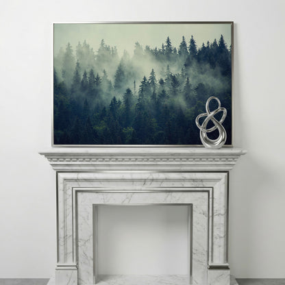 Foggy Forest Canvas Print with Mountain Vista in silver floating frame