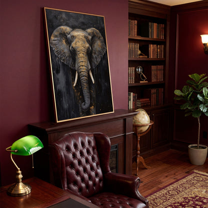 Golden Elephant Portrait Canvas in antique gold floating frame