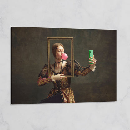 Young Girl with Bubble Gum Portrait Canvas on gallery wrap
