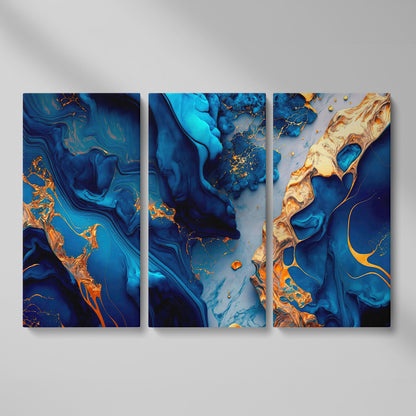 Blue and Gold Marble Canvas Print as 3-panel split version