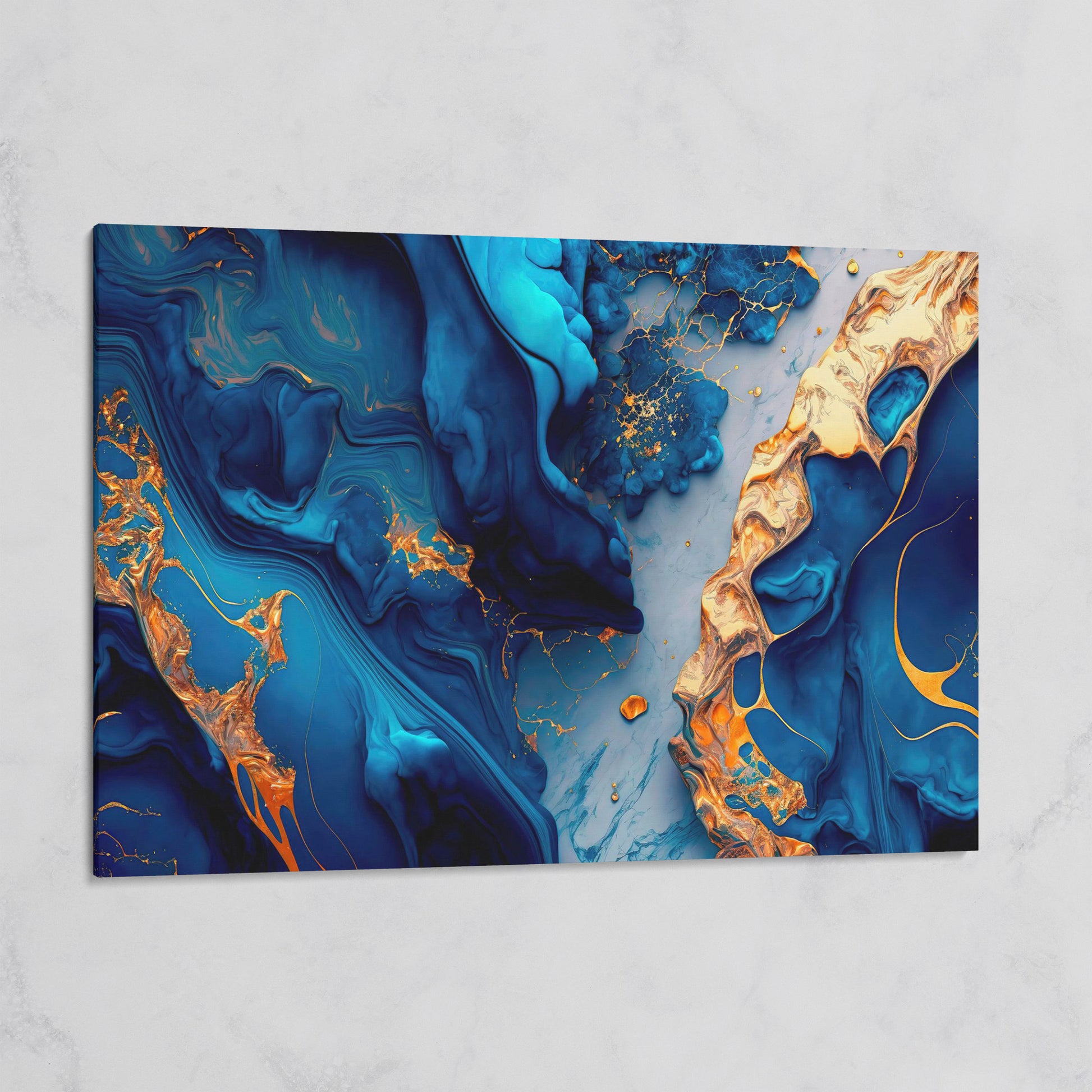 Blue and Gold Marble Canvas Print on gallery wrap
