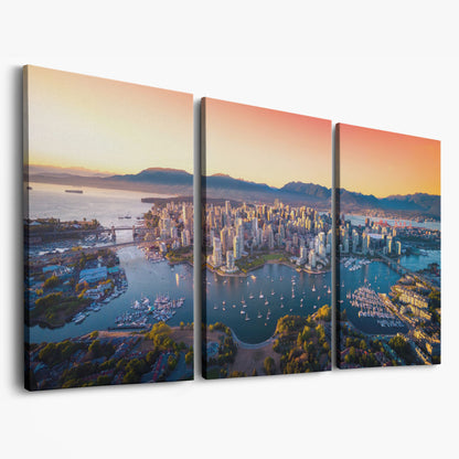 Vancouver Skyline at Sunset Canvas as 3-panel split version