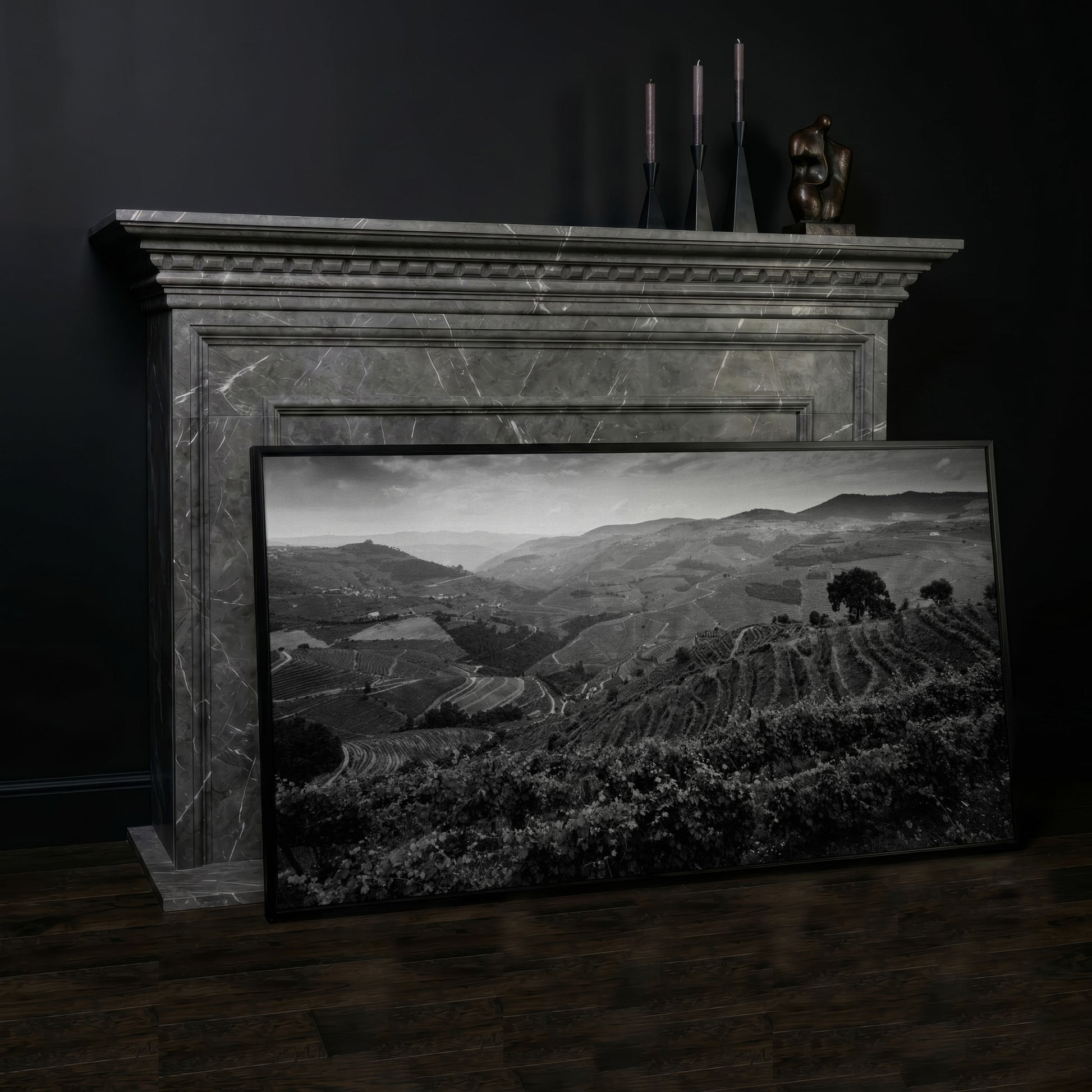 Douro Valley Vineyard Landscape Canvas in black floating frame