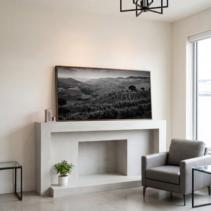 Douro Valley Vineyard Landscape Canvas in dark walnut floating frame