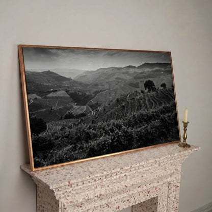 Douro Valley Vineyard Landscape Canvas in rose gold floating frame
